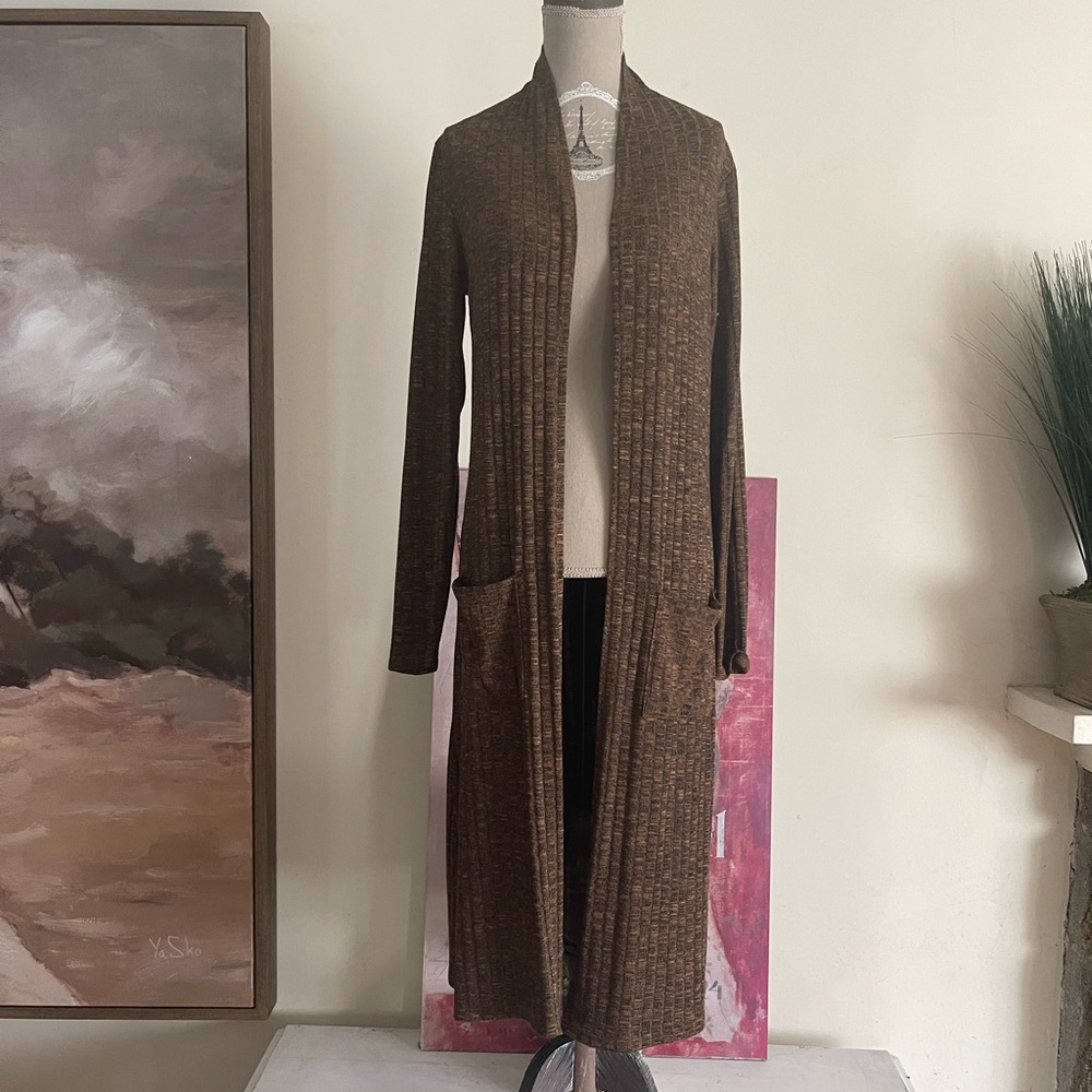 Lisa Rinna Collection Brown Ribbed Duster